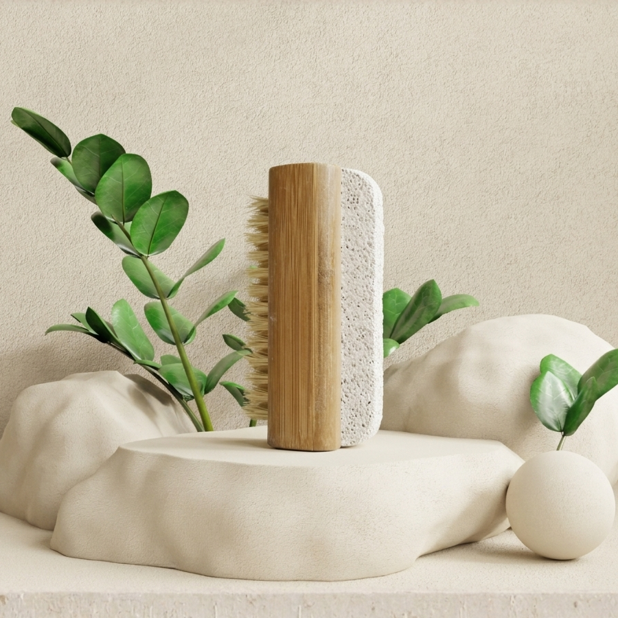 Bamboo Nail Brush with Natural Pumice Stone